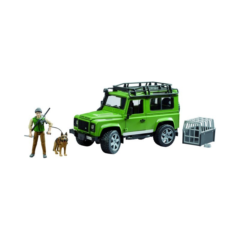 Land Rover Defender avec forestier et chien