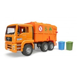 Camion poubelle MAN  TGA orange avec 2 poubelles au 1/16ème