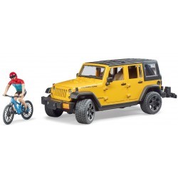 Jeep wrangler rubicon unlimited avec vélo de montagne et cycliste au 1/16ème