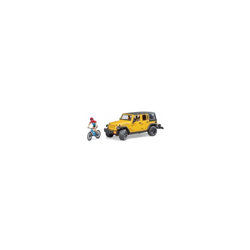 Jeep wrangler rubicon unlimited avec vélo de montagne et cycliste au 1/16ème