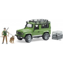 Land rover defender station wagon avec figutine forestier et chien au 1/16ème