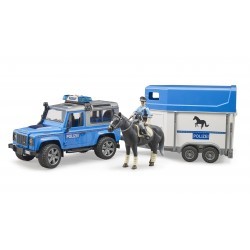 Land rover defender police avec remorque, cheval et policier au 1/16ème