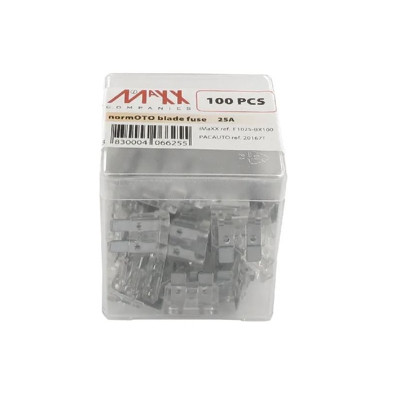Fusible lame standard 25A longueur 20mm blanc pack 100x iMaXX