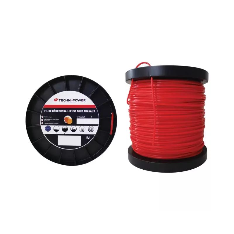 Fil nylon rond bobine 100m 1.3mm rouge