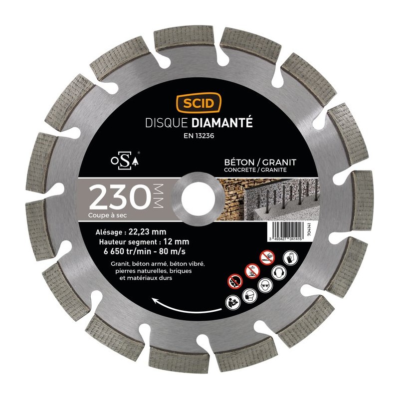Disque diamanté béton granit expert SCID - Diamètre 230 mm - SCID