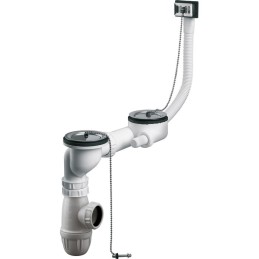 Vidage complet d'evier avec 2 bondes a bouchon et trop-plein lateral