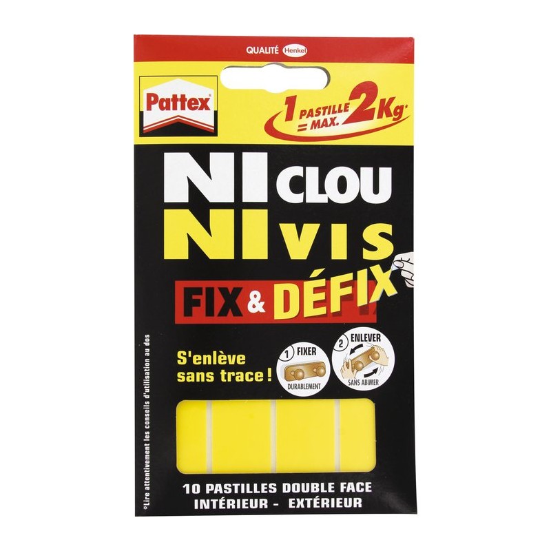 Ni clou ni vis Pattex - Résistance 2 kg par pastille - Blanc - 10 pastilles