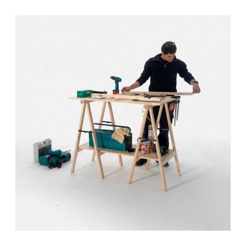 Tréteau standard pin massif brut - CAB001 - Astigarraga - H. 74 cm - l. 73,5 cm - P. 37 cm