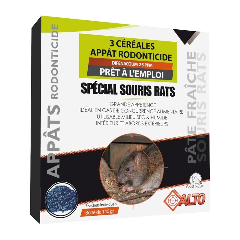 Appat raticide souricide mulocide multicereales