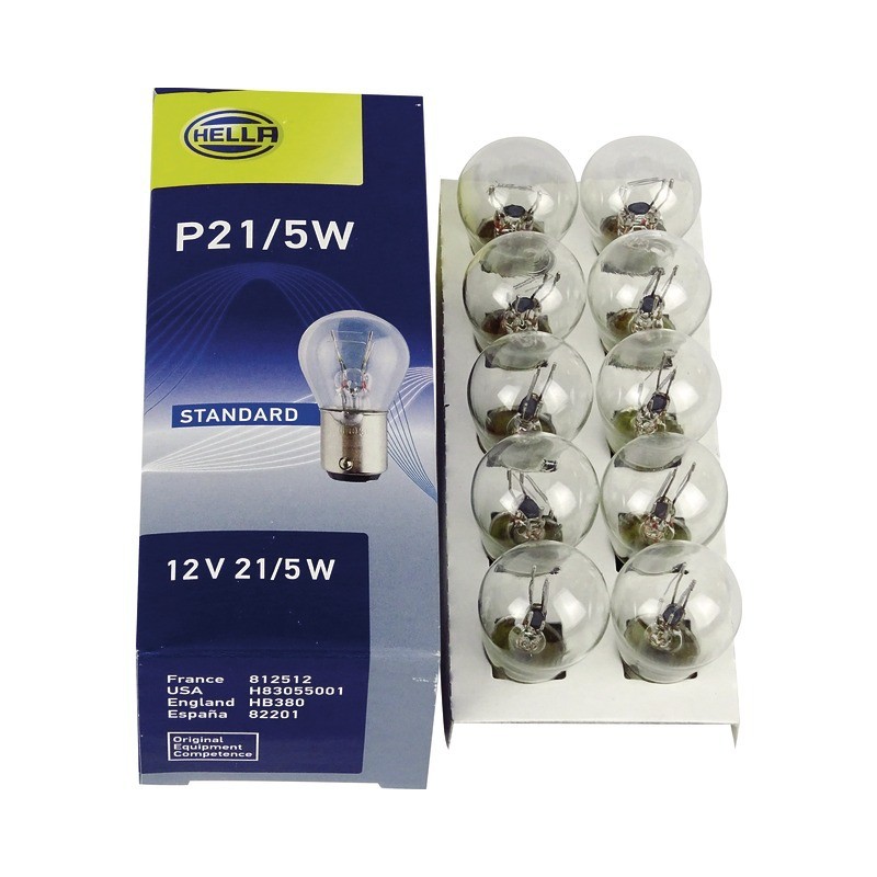 AMPOULES LAMPES 12V 21/5W HELLA BOITE DE 10