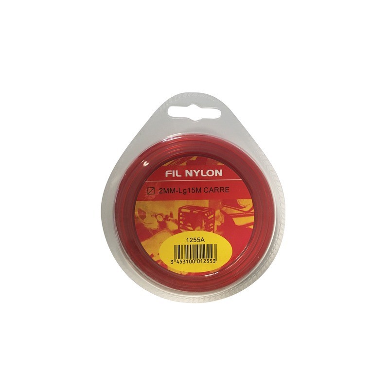 FIL NYLON CARRE 15M 2MM ROUGE DEVIDOIR