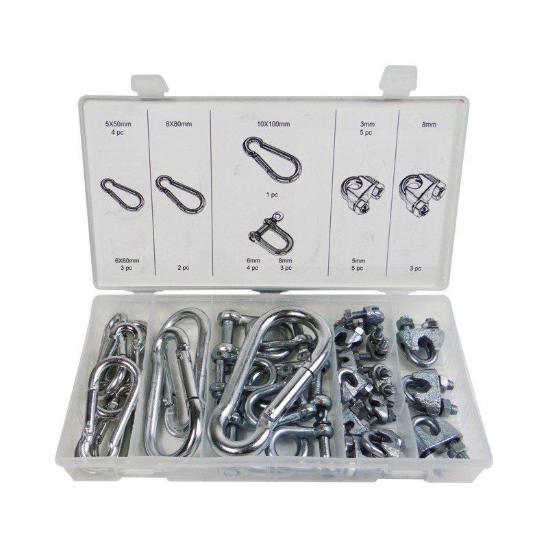 COFFRET 30 MANILLES ,MOUSQUETON, SERRE-CABLES TECHNI-POWER