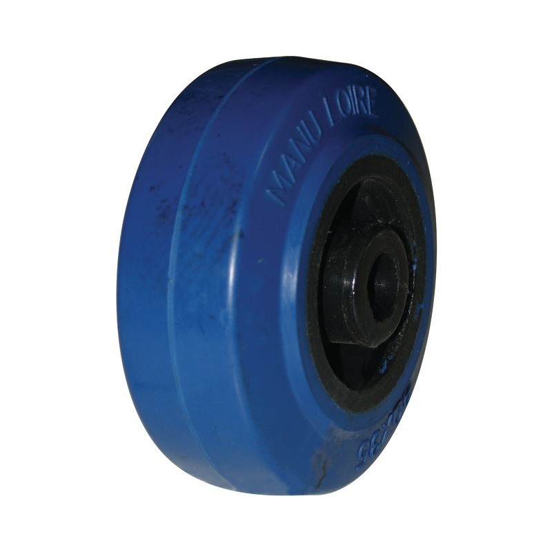 ROUE POLYAMIDE 125X35 MM ALESAGE ROULEAUX 12 MM CAOUTCHOUC BLEU