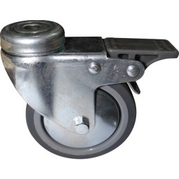 Roulette jumelée à oeil pivotante à frein diamètre 50 mm caoutchouc gris  roulements à billes - 60 Kg