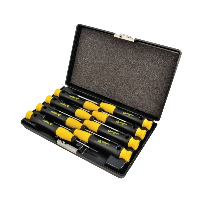 TOURNEVIS ELECTRONIQUES ANTISTATIC A FENTE ET PHILLIPS EN COFFRET DE 8 PIECES WHIRLPOWER