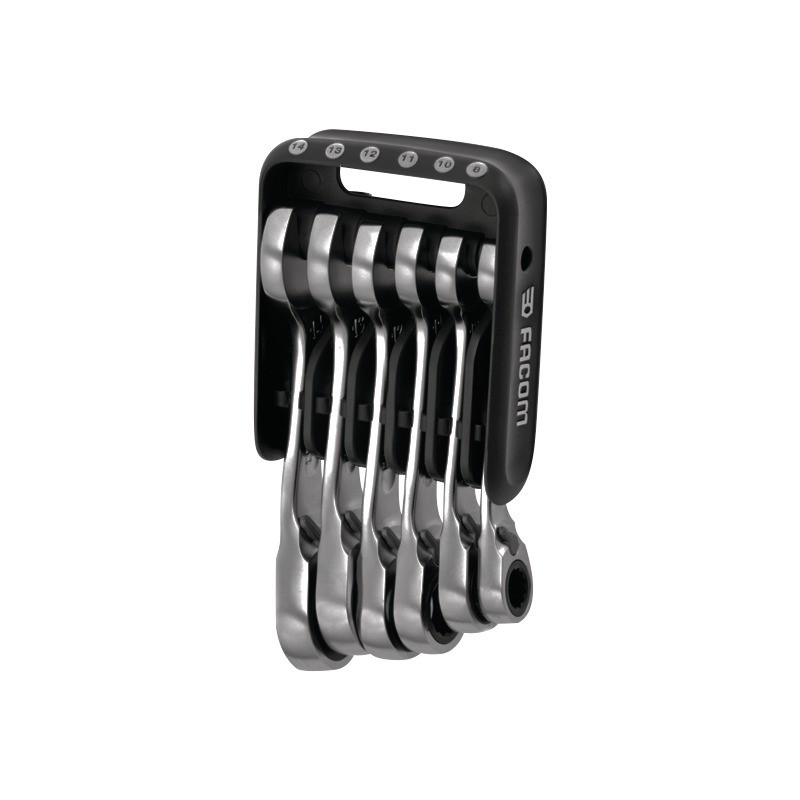 CLES MIXTES COURTES A CLIQUET REVERSIBLES ULTRA GRIP SUR ETUI PORTATIF JEU DE 6 FACOM