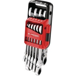 CLES MIXTES A CLIQUET ARTICULEES SUR ETUI PORTATIF JEU DE 10 FACOM