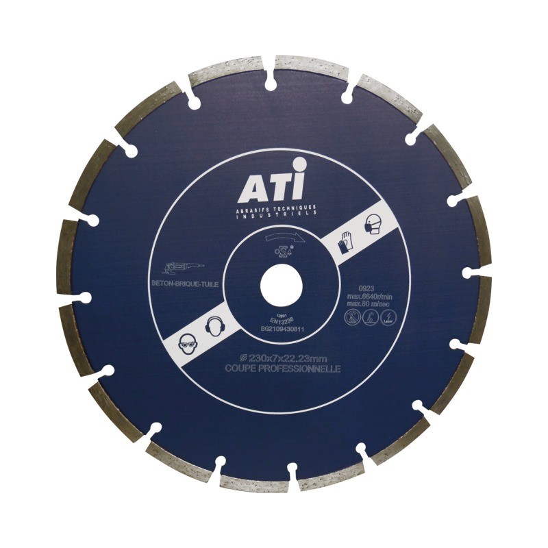 Disque à tronçonner diamant Pro Béton Silencio Ø 230 épaisseur 2,6 mm  alésage 22,23 mm - Le Temps des Travaux