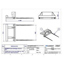 PIC'BAL N°2 ATTELAGE AUTO GRIS AV 2 DENTS 110 00X36