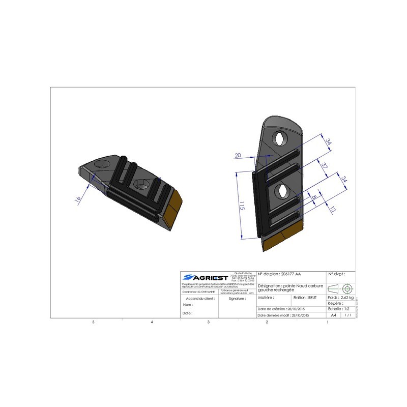 POINTE ADAPTABLE NAUD CARBURE GAUCHE RECHARGE E