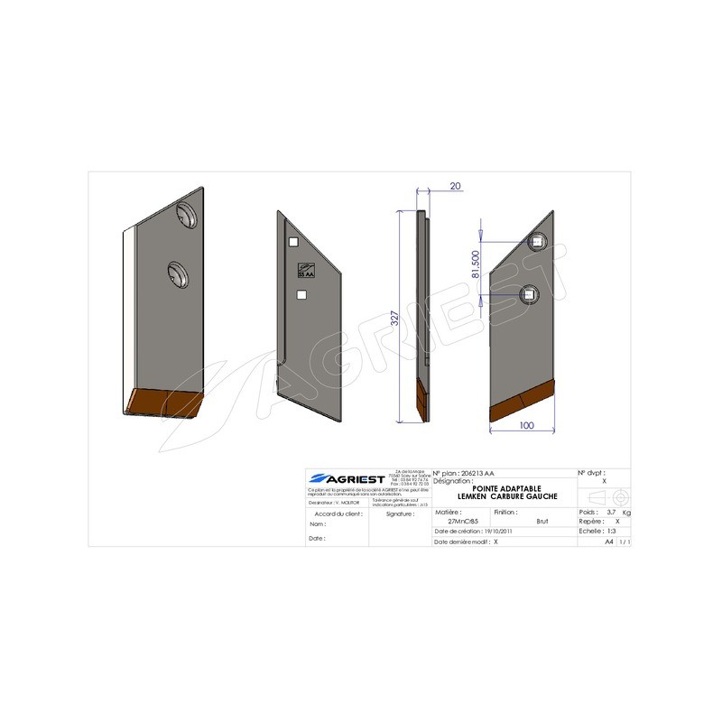 POINTE ADAPTABLE LEMKEN 3364051/4055 CARBURE GAUCHE
