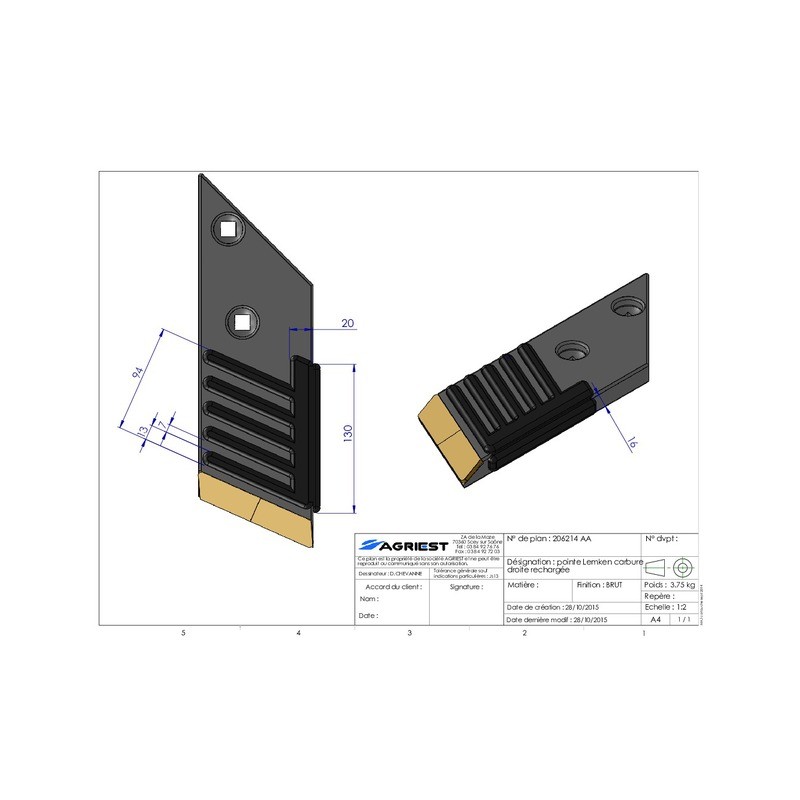 POINTE ADAPTABLE LEMKEN 3364050/4054 CARBURE DROIT RECHARGE