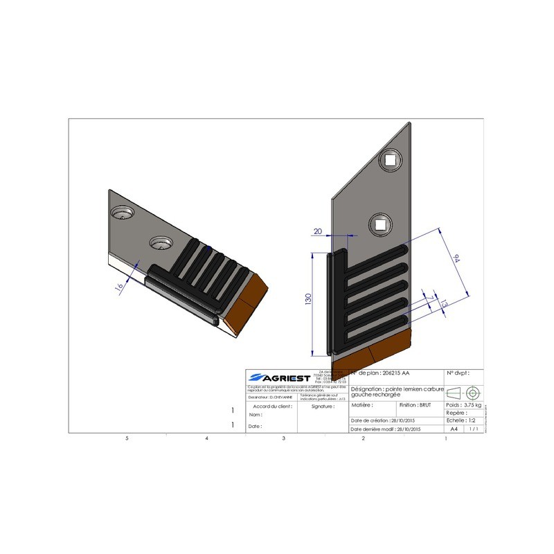 POINTE ADAPTABLE LEMKEN 3364051/4055 CARBURE GAUCHE RECHARGE