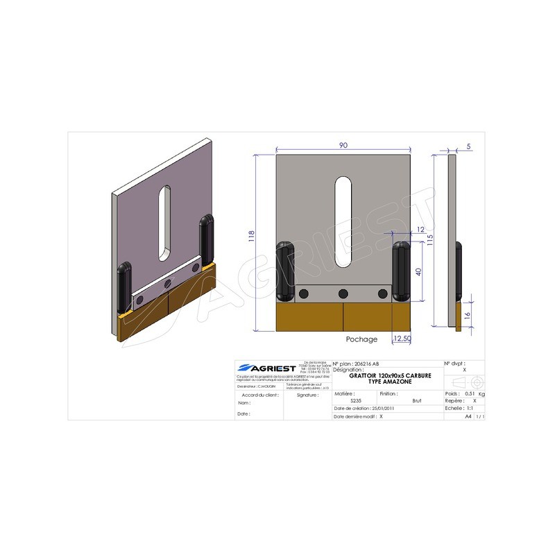 GRATTOIR 120X90X5 CARBURE AMAZONE 6081200