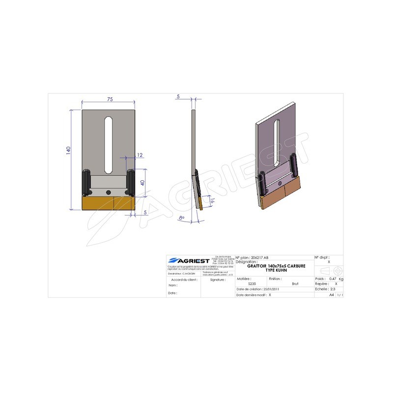 GRATTOIR 140X75X5 CARBURE KUHN 52532130