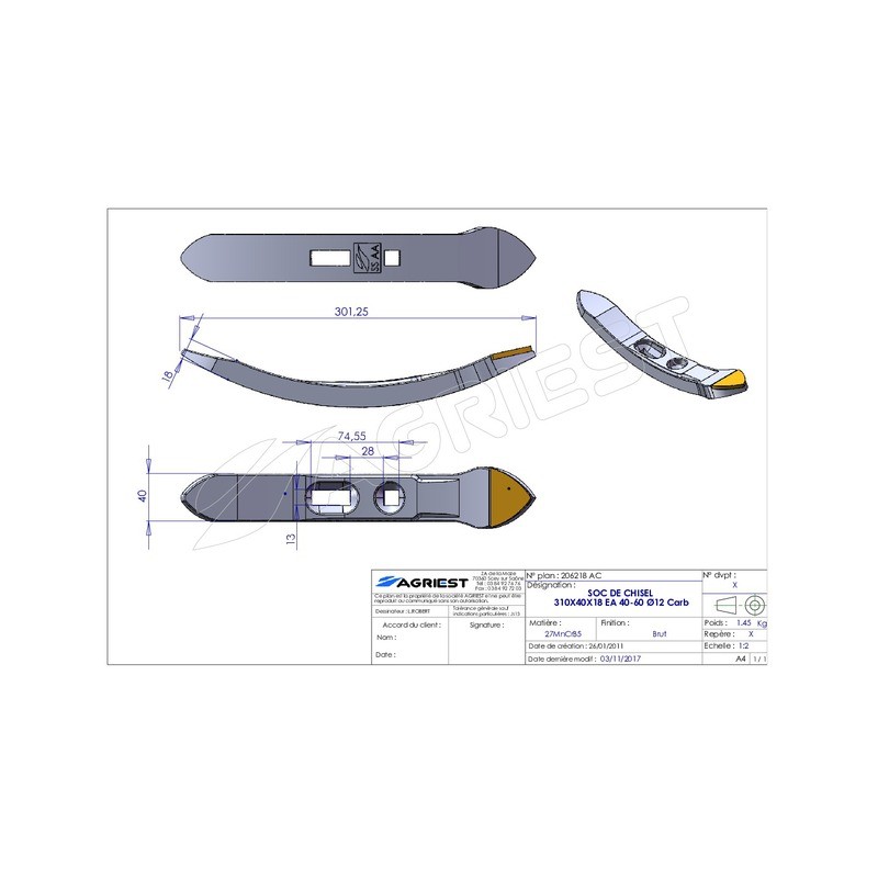 SOC DE CHISEL 310X40X18 EA40-60 Ø12 CARB