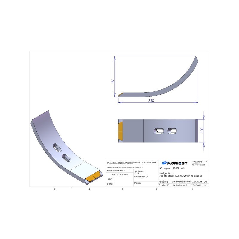 SOC DE CHISEL 420X100X20 EA45-85 Ø12 CARB
