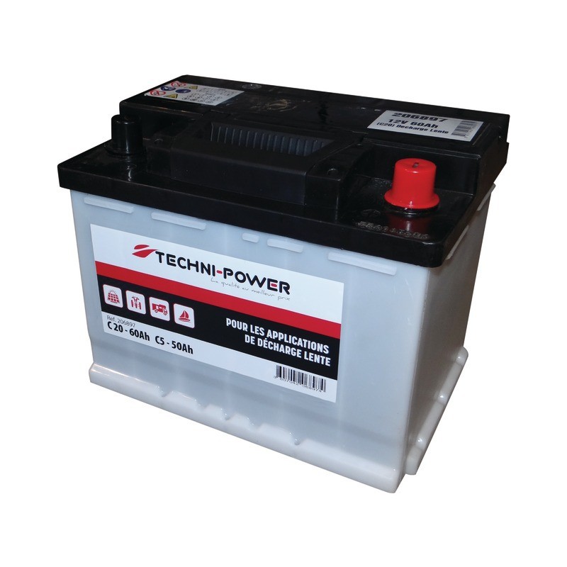 BATTERIE 12V-60AH DECHARGE LENTE + A DROITE TECHNI-POWER