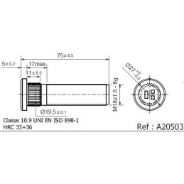GOUJON D'ESSIEU M18X1.50 LG75 CAN 19.5 X11 AM