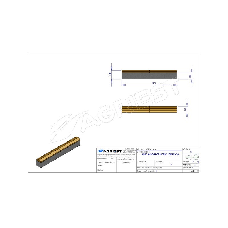 MISE A SOUDER HERSE 90X10X13