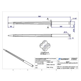 DENT DE FOURCHE Ø35 LG 860 PERCEE Ø12