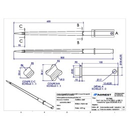 DENT DE FOURCHE Ø35 LG 850 A COLERETTE TYPE A
