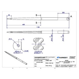 DENT DE FOURCHE Ø42/40 LG 1100 PERCEE Ø12