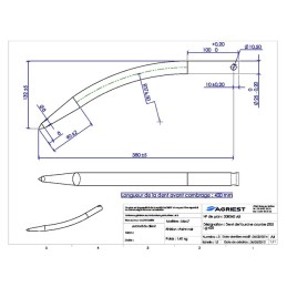 DENT DE FOURCHE Ø25 LG 420 COURBEE SP GRIFFE ALL