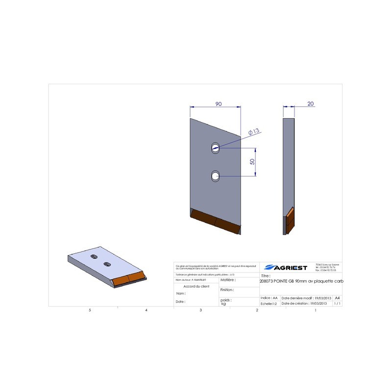 POINTE ADAPTABLE GBCARBURE DROITE LG 90mm
