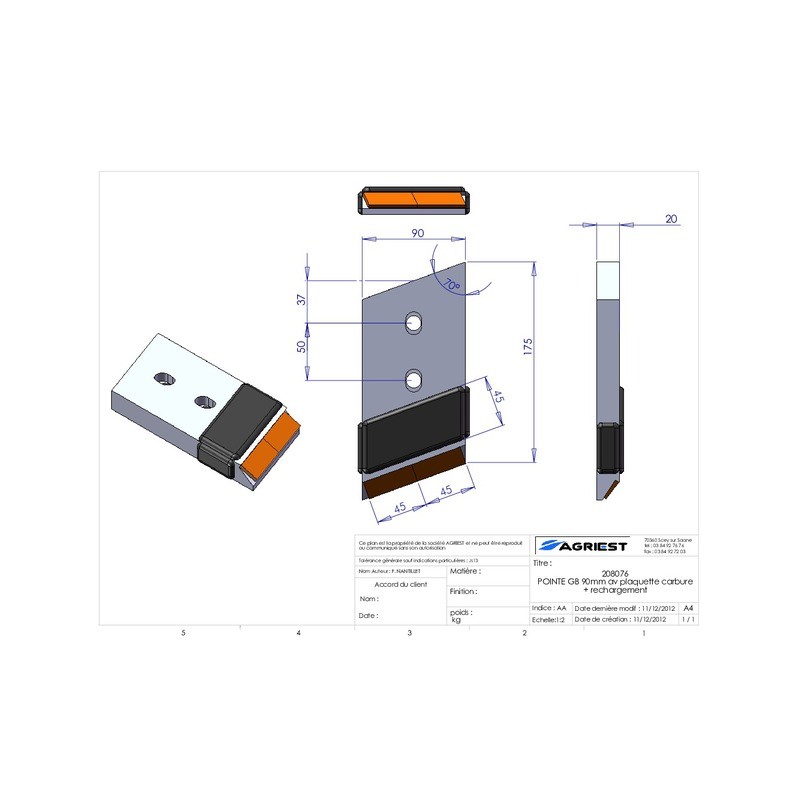 POINTE ADAPTABLE GB CARBURE GAUCHE LG 90mm RE CHAR