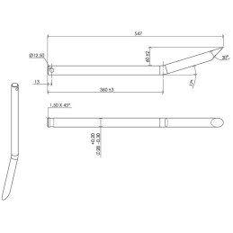 DENT DE FOURCHE Ø28 LG 550 PLIEE PERCEE Ø12.5