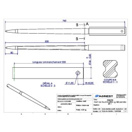 DENT DE FOURCHE Ø35 LG 760 PERCEE Ø11