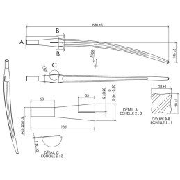 DENT DE FOURCHE Ø36 LG 680 M20X1.5 CL COURBEE
