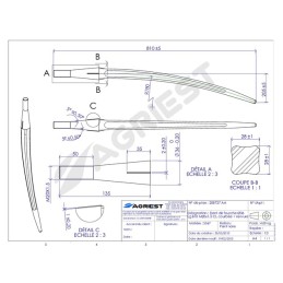 DENT DE FOURCHE Ø36 LG 810 M20X1.5 CL COURBEE ERVURE