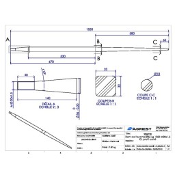 DENT DE FOURCHE Ø36 LG 1250 M20X1.5 CL PROFIL CARRE