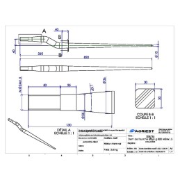 DENT DE FOURCHE Ø36 LG 820 M24X1.5 PROFIL CAR
