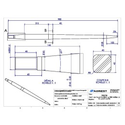 DENT DE FOURCHE Ø45 LG 980 M28X1.5 CL PROFIL CARRE