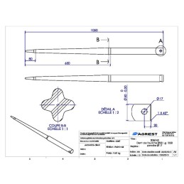 DENT DE FOURCHE Ø50 LG 1050 PERCEE Ø17