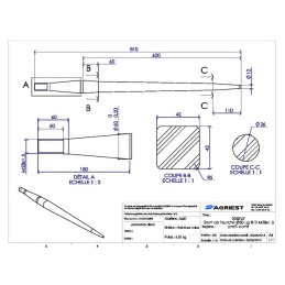 DENT DE FOURCHE Ø50 LG 820 M28X1.5 PROFIL CAR RE