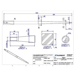 DENT DE FOURCHE Ø50 LG 1250 M28X1.5 PROFIL CA RRE